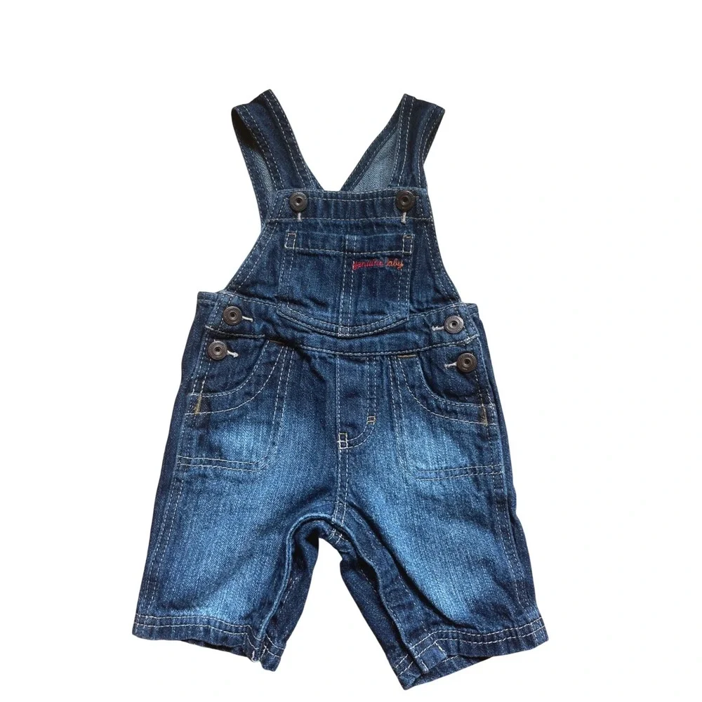 Genuine Baby from OshKosh Denim Overalls‎ Dark Wash Blue Shortalls 3M Infant
